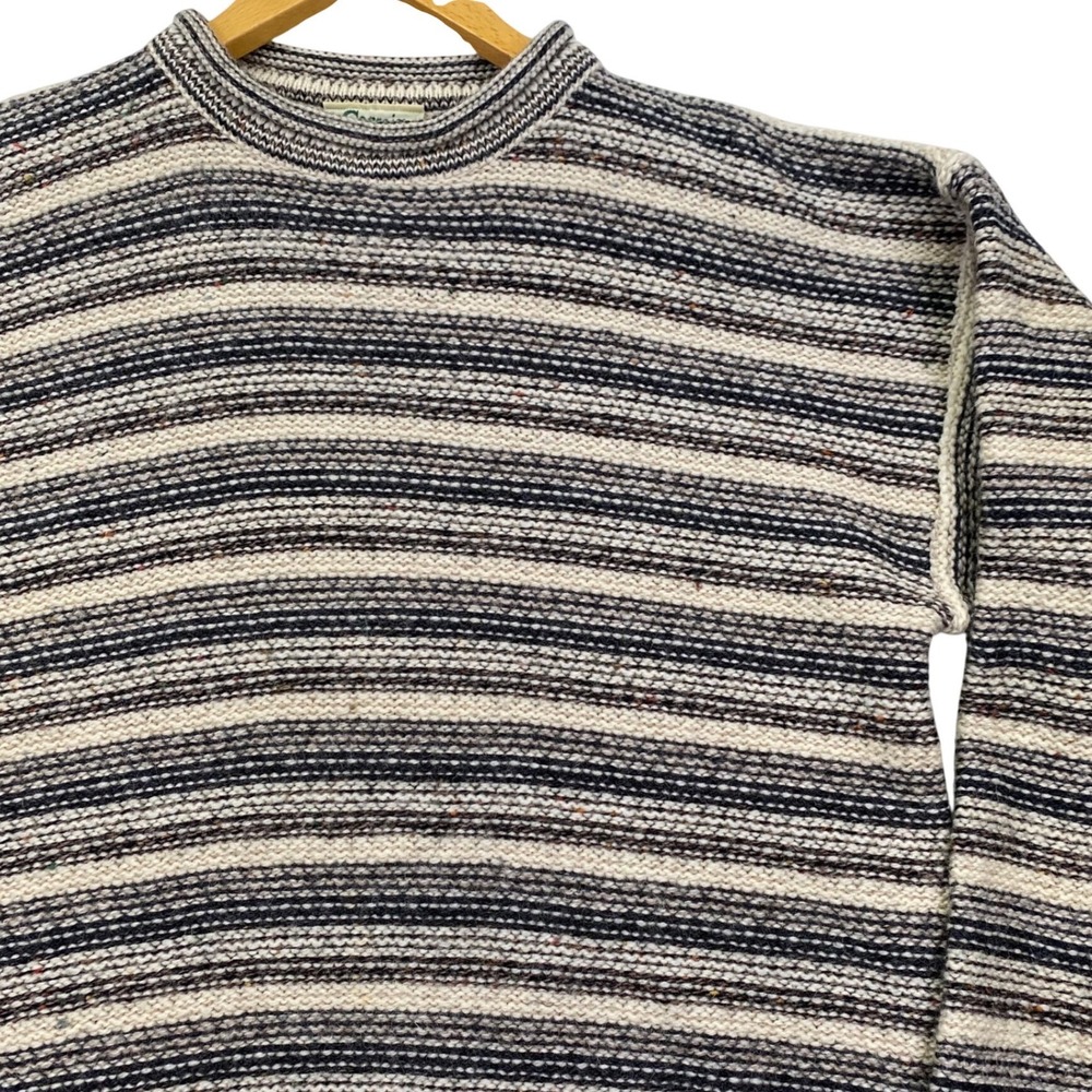 Carraig Donn Vintage Mens M Multi Colored Striped Crew Neck Knit Sweater Wool